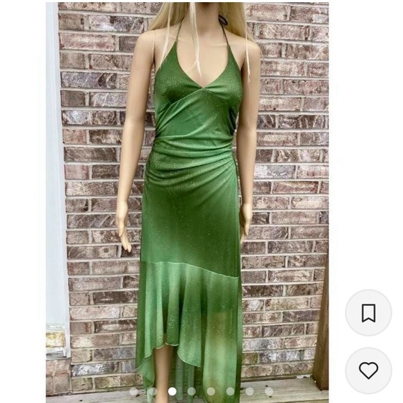 Green Vintage 90s Ombré Sparkly High Low Halter Prom Dress - Picture 3 of 8